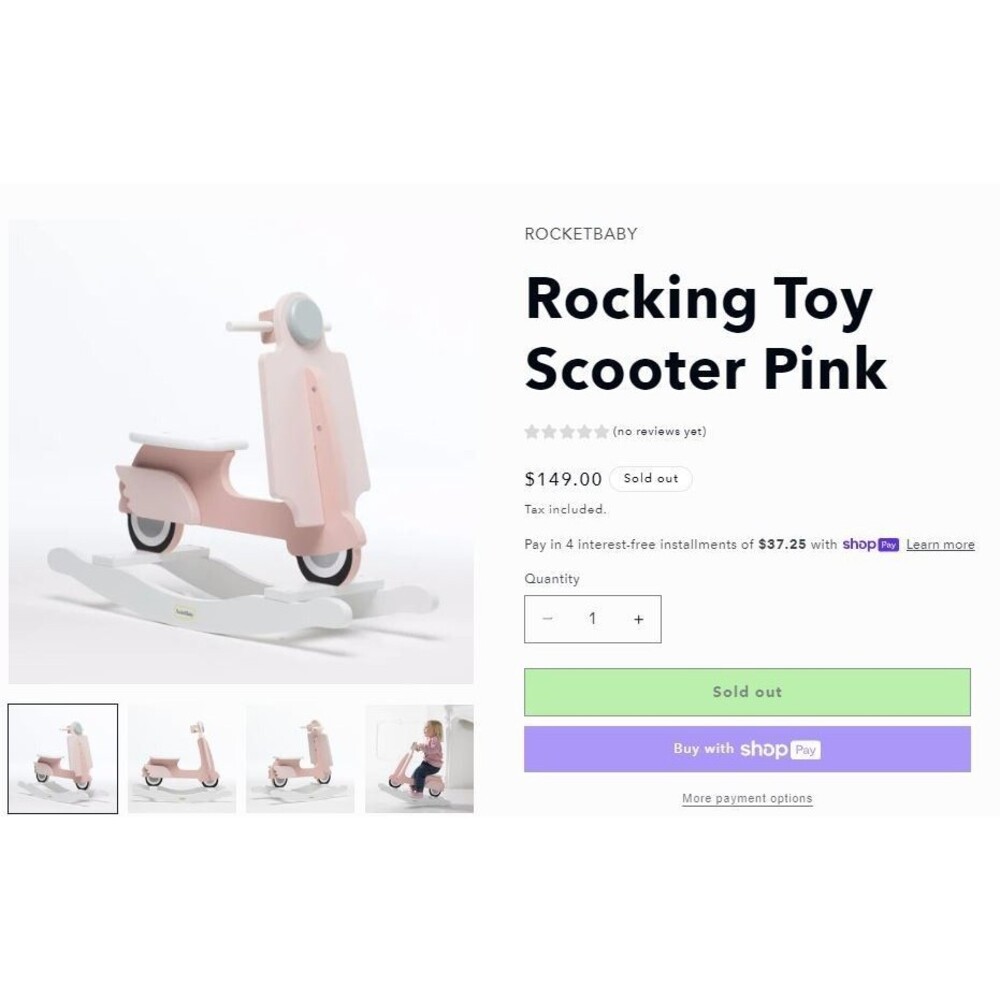 RocketBaby Rocking Toy Scooter Pink - Picture 6 of 6